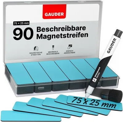 Productafbeelding van GAUDER Beschrijfbare magnetische strips, magneetborden voor Kanban (90 stuks, 75x25mm)