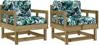 Produktbild von vidaXL Gartenstühle mit Kissen 2 Stk. Kiefernholz Imprägniert