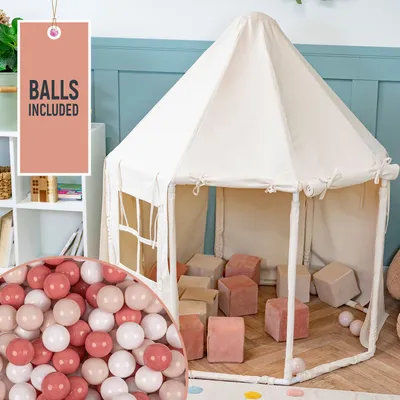 Produktbild von KiddyMoon Spielzelt Kinderzelt Mit 100 Bälle Faltbare Für Kinder Pavillon Förmiges Kinderhaus Leicht Zu Montieren Zum Spielen Für Drinnen Und Draußen, Naturfarbe:Pastellbeige/Lachsfarbe/Weiß