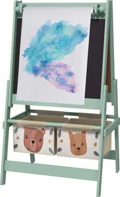 Produktbild von 3-in-1 Staffelei für Kinder mit Kreidetafel, Whiteboard, Papierrolle und Aufbewahrungskörben, 93 x 54 x 46,5 cm, grün