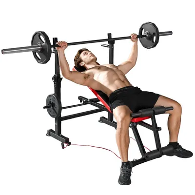 Produktbild von Hantelbank Multifunktional mit Langhantelablage & Beincurler – Klappbare Kraftstation Verstellbar (147x109x122 cm) für Home Gym