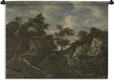 Produktbild von MuchoWow® Wandteppich Wandbehang Felsige Landschaft - Gemälde von Jacob van Ruisdael 150x112 cm Tapisserie Dekoration Wandtuch - Wanddecke - Wandteppiche