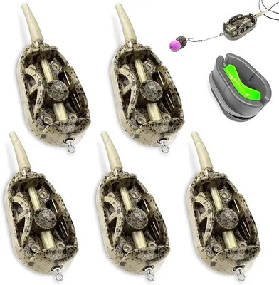Produktbild von 5-teiliges Feeder Set für Karpfenangeln | Inline Feeder mit Futterbox | Flachmethoden Futterkörbe (20 g, 30 g, 40 g, 50 g, 60 g) für Bodenangeln