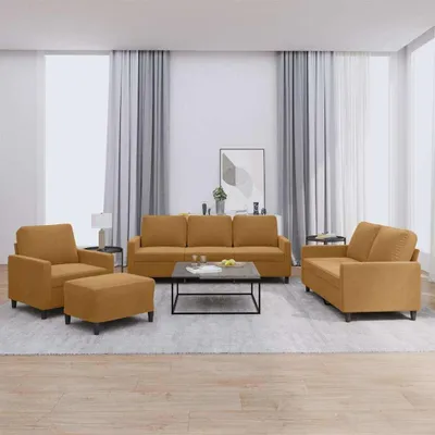 A living room scene with a sofa set and coffee table.