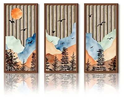 Imagen del producto de Juego de 3 adornos de pared de estilo bohemio, hechos de madera, para decoración del hogar