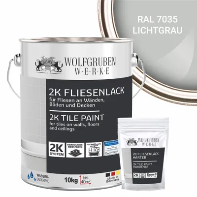 Produktbild von 2K Fliesenlack Fliesenfarbe Wand Bodenfliesen W712 Lichtgrau RAL 7035 - 10Kg