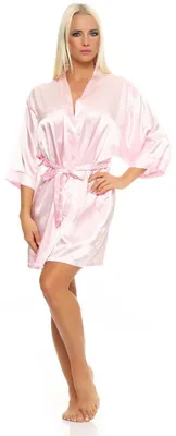 Produktbild von Damen Morgenmantel kurzer Kimono in Satin-Optik; Hellrosa XL