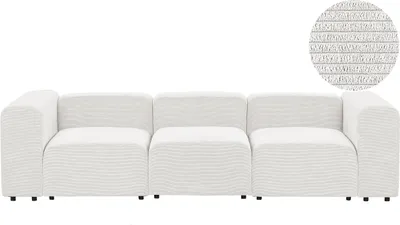 Produktbild von BELIANI 3-Sitzer Sofa Cremeweiß Cord-Stoffbezug Modular mit Breiten Hohen Armlehnen Niedrige Rückenlehne Modern Wohnzimmer Polstersofa Modulsofa