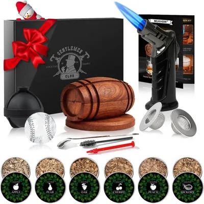 Immagine prodotto di Set per affumicare il whisky, accessori per cocktail, con 6 trucioli di legno per affumicatura e accendino a pietra focaia