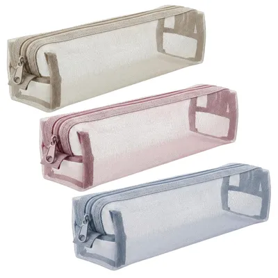 Produktbild von 3-teiliges Kosmetiktaschen-Set aus Netzgewebe, transparent, tragbar, mit Reißverschluss