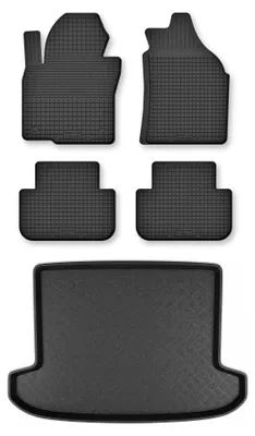 Image de Tapis en caoutchouc + bac de coffre pour Hyundai Tucson III 2015- (coffre standard) – 5 pièces, noirs, semi-universel, adapté