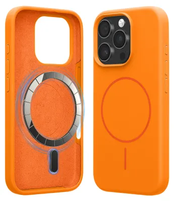 Produktbild von kwmobile Handyhülle für Apple iPhone 16 Pro - Hülle für MagSafe - Hülle für iPhone 16 Pro Case - Silikon Rückseite magnetisch in Fruity Orange