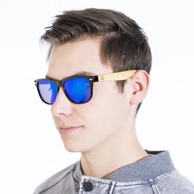 Produktbild von VeyRey aus Holz polarisierend Sonnenbrille Quadratischer Nadelbaum blaues Glas