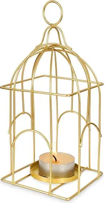Produktbild von Home Styling Collection Laterne Lampion Teelichthalter Kerzenhalter Leuchter für Teelichter aus Metall Gold golden Vogelkäfig