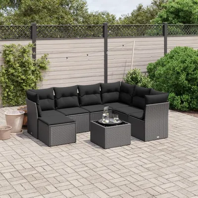 Produktbild von 8-tlg. Garten-Sofagarnitur - mit Kissen Schwarz Poly Rattan - Gartenmöbelset 3263221
