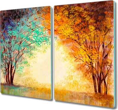 Produktbild von Coloray Schneidebrett Herdabdeckplatte 2x30x52 cm Kochplattenabdeckung Küchenbrett Hackbrett - Wald Blätter