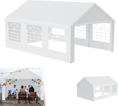 Produktbild von XMTECH namiot imprezowy pawilon 4x6 m wodoodporny ochrona UV 50+ ze zdejmowanymi panelami bocznymi, pawilon ogrodowy namiot weselny 24m² z plandeką PE, stabilny i odporny na warunki atmosferyczne - biały