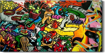 Produktbild von Wanduhr Uhr Wandbild Leinwand Geräuschlos 60x30 Graffiti Kunst städtisch - schwarze Hände
