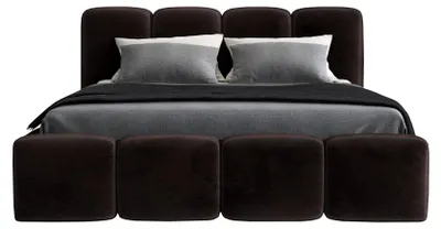 Produktbild von Polsterbett MOND mit Bettkasten und Metallgestell 160 x 200 cm. Modernes Doppelbett mit Stauraum, mit Matratze. Farbe: Dunkelbraun