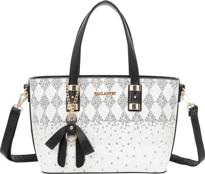 Image de Gallantry, shopper femme avec motif en losange et typographie dispersée, blanc / noir