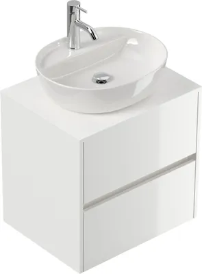 Produktbild von Badmöbel Taifun 60cm mit ovalem Aufsatzwaschbecken weiß Hgl : Weiss hochglanz