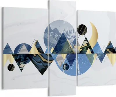Produktbild von Bild auf Leinwand - Leinwandbild - 3 Teile - Abstraktion Geometrisch Berge - 95x80cm - Wand Bild - Wanddeko - Wandbilder - Leinwanddruck - Bilder - Wanddekoration - Leinwand bilder - CB95x80-4814