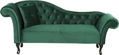 Produktbild von BELIANI Chaiselongue Linksseitig Dunkelgrün Samtstoff Holzfüße Glamourös Mit Zierkissen