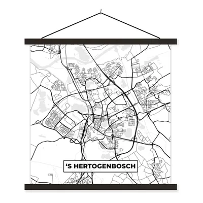 Obrázek produktu pro MuchoWow® Textilní plakát - Mapa - 's-Hertogenbosch - černobílá - 90x90cm - S černými lamelami