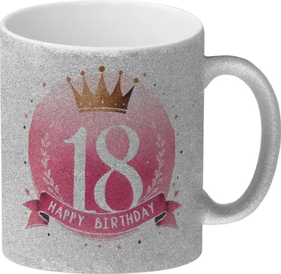 Produktbild von Happy Birthday 18 Krone Glitzer-Kaffeebecher