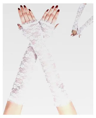 Produktbild von Spitzenhandschuhe in Schwarz und Weiß für Damen, lange fingerlose Handschuhe, Vintage Stil für Halloween, Karneval, Hochzeiten und 1920er Jahre Partys