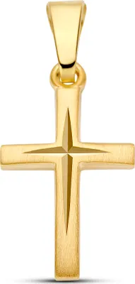 Produktbild von New Bling 9NBG-1007 – Goldener Anhänger – Kreuzanhänger – 14 Karat Gold – Massiv – Mattiert und mit Diamantschliff – Kreuz: 13 x 9,1 mm
