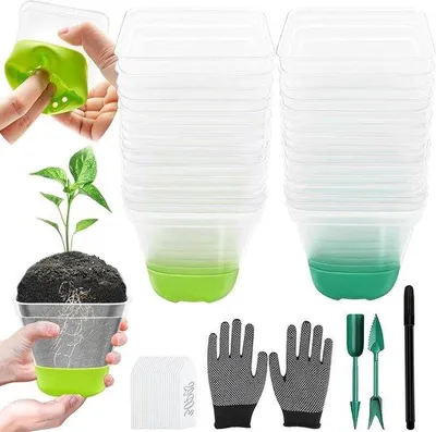 Image de 30 pots de fleurs transparents avec fond en silicone et trous de drainage