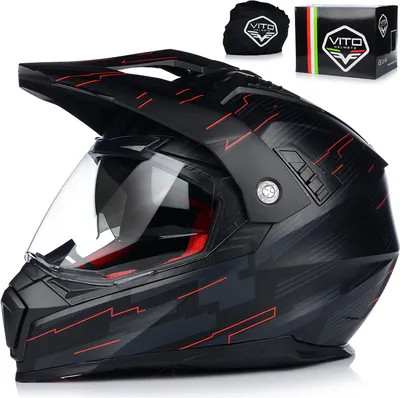 Image de Casque motocross avec visière solaire | VITO MOLINO | homme et femme | ATV QUAD ENDURO HELMET | ECE 22.06 | casque moto avec double visière | M (57-58cm)