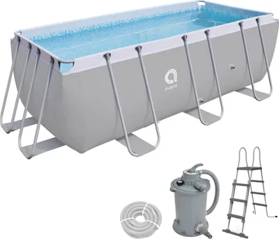 Produktbild von Avenli Frame Rectangular Pool Set 400 x 207 x 122 cm, rechteckiger Stahlrahmen Pool mit Sandfilterpumpe und Leiter, grau