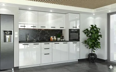 Produktbild von ULWEHOME | Küchenzeile 260 cm Weiß Hochglanz, Küchenmöbel-Set mit Arbeitsplatten 2,6 m, Backofen-Hochschrank, Küchenblock, Spülenschrank