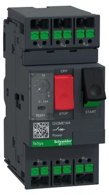 Image de Disjoncteur de protection moteur Schneider GV2ME16A 3 pôles 9-14 A,par bouton-poussoir, SnapIN