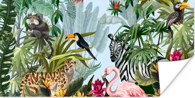 Produktbild von MuchoWow® Poster Dschungel - Natur - Jungen - Mädchen - Kinder - Zebra - Flamingo 40x20 cm - Poster für die Wand - Poster Schlafzimmer