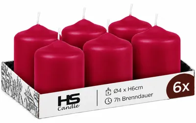 Produktbild von Stumpenkerzen Ø4cm x 6cm - 6er Pack Rubinrot