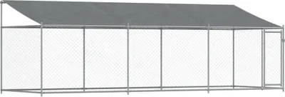 Image de vidaXL Enclos pour chiens avec toit et porte Gris 6x2x2 m Acier galvanisé
