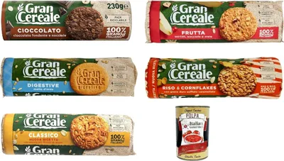 Produktbild von Italian Gourmet – Gran Cereale Klassische Hafer- & Getreidekekse 18×250 g | Knusprige Vollkornkekse mit Haferflocken, Farro & Gerste | ideal für Frühstück & Snacks + Italian Gourmet Polpa