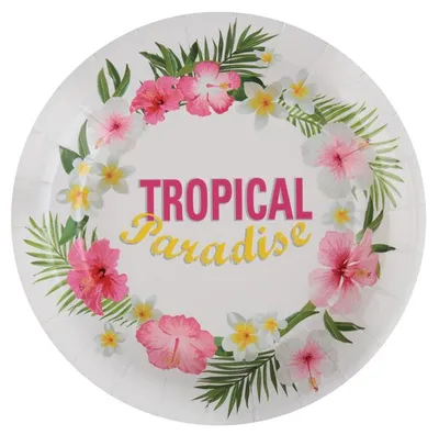 Produktbild von Pappteller im Tropical Design mit Ananas und Palmenwedeln, 22,5 cm, 10 Stück