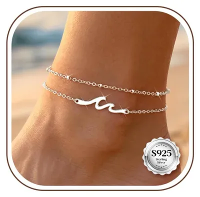 Immagine prodotto di Solidchoice - Cavigliera d'argento da donna - Collana di perle regolabile, gioiello per i piedi, ideale per la spiaggia