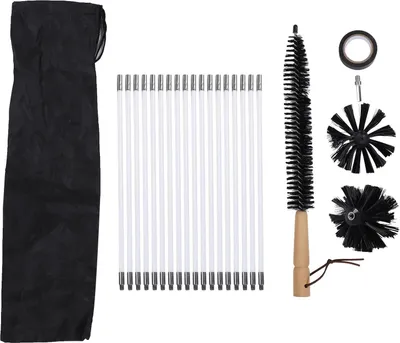 Produktbild von 24ft Schornsteinbesen-Set, 45° biegbare Reinigung mit 18 flexiblen Stäben, Holzgriff für Kamin, 15 cm Kopf, schwarz