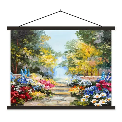 Produktbild von MuchoWow® Textilposter Malerei - Blumen - Natur - Ölfarbe 150x113 cm mit holzfarbenen Rahmen - Poster
