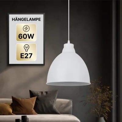 Zdjęcie produktu dla Lampa wisząca, biała, jednoźródłowa, z kopułowym kloszem, regulowana wysokość, ARTE LAMP. Model: Braccio. Oprawka: E27, moc do 60W. Idealna do jadalni. Wymiary: 26 x 26 x 23 cm. Numer modelu: A2055SP-1WH