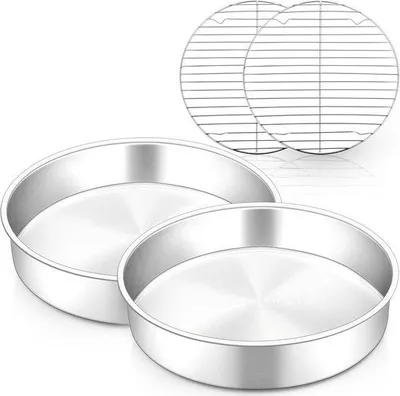 Produktbild von Set von 4 Backformen aus Edelstahl mit Kühlrost - 25 cm