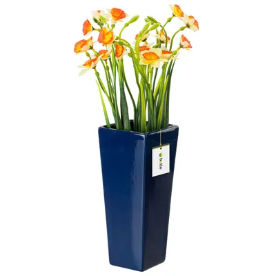 Obrázek produktu pro Keramická váza na květiny tmavě modrá lesklá H 25 cm Dekorativní stolní váza Square Flowers Deco Orchid Modern Glamour