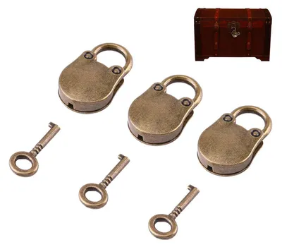Obrázok produktu pre Sada zámkov s kľúčom, 3 kusy, zinková zliatina, štýl vintage, s 3 kľúčmi, rozmer 37x23 mm