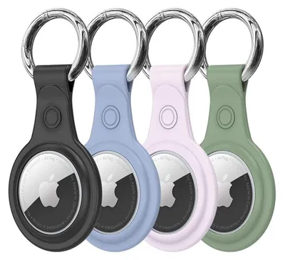 Obrázok produktu pre Ochranné puzdro pre Apple AirTag 2, 4 kusy, silikón, vodotesné, odolné proti nárazom, s príveskom a karabínou