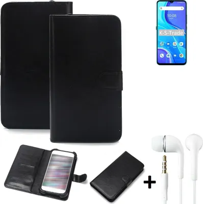 Produktbild von K-S-Trade Wallet Case Handyhülle kompatibel mit UMIDIGI A7s Schutzhülle Flip cover Flipstyle Tasche Hülle Flipcover Slim Bumper schwarz + in ear